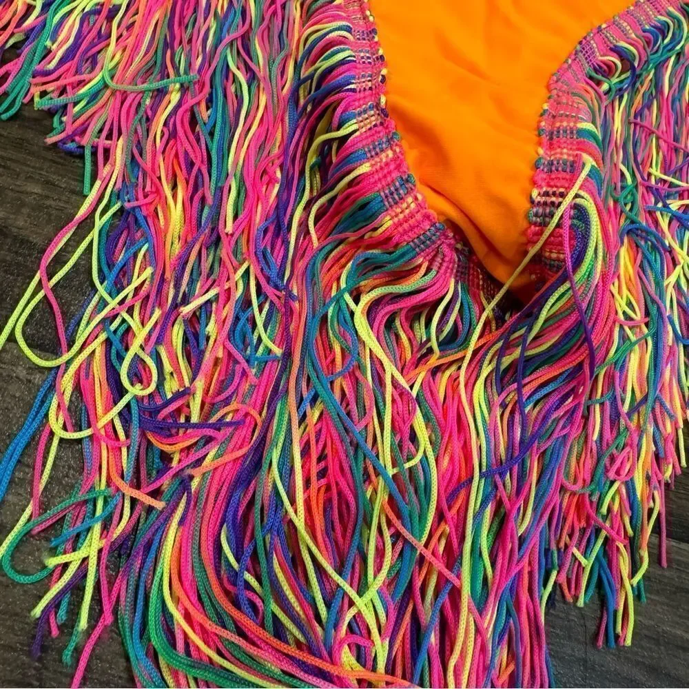 Neon fringe orange bathing suit